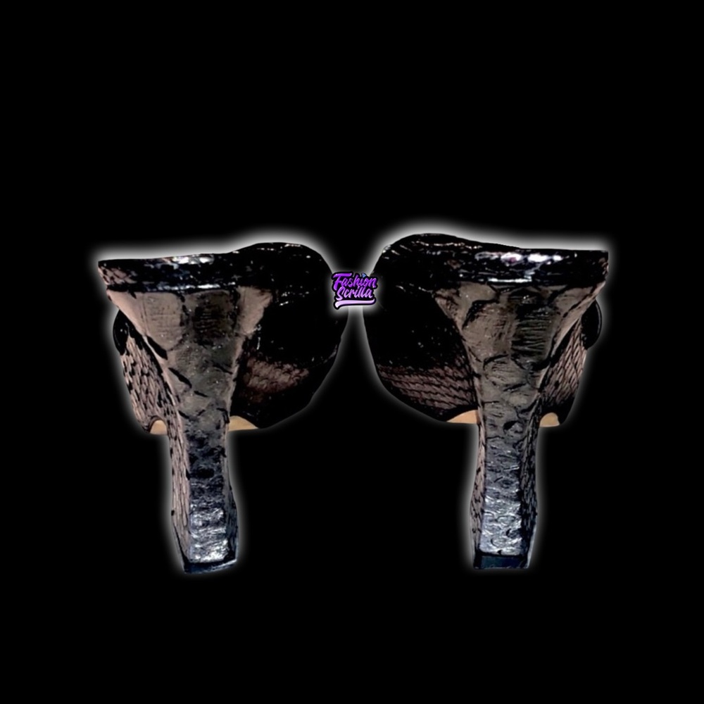 Christian Dior Black Logo Python Platform Sandal Wedge Heel - Picture 14 of 15